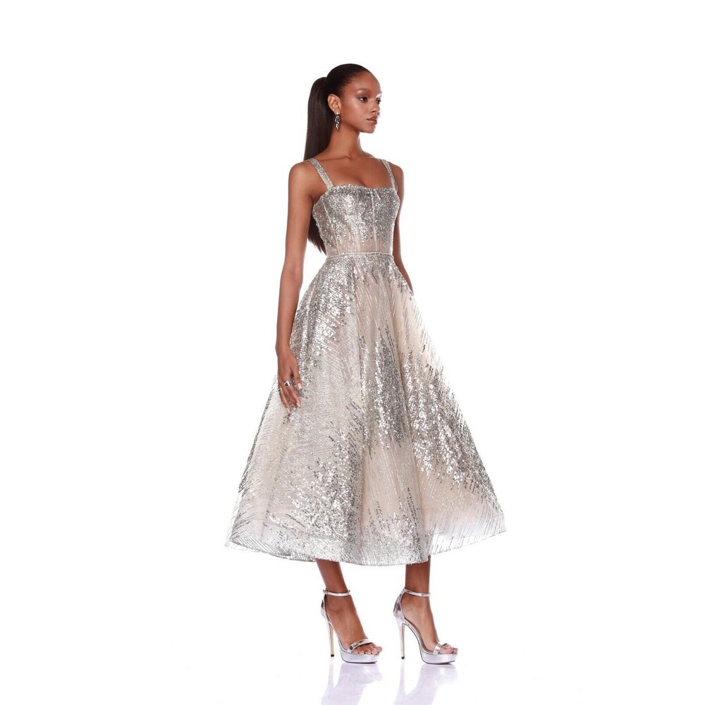 NWOT BRONX AND BANCO MADEMOISELLE SILVER MIDI DRESS, S, M available - Picture 4 of 17